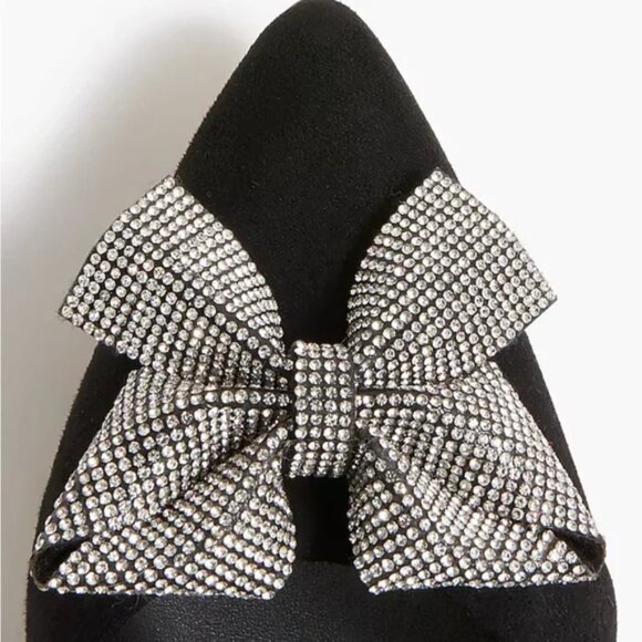 J. Crew Women's Black ESME Rhinestone Crystal Bow Kitten Heels 6 NEW - Picture 2 of 7